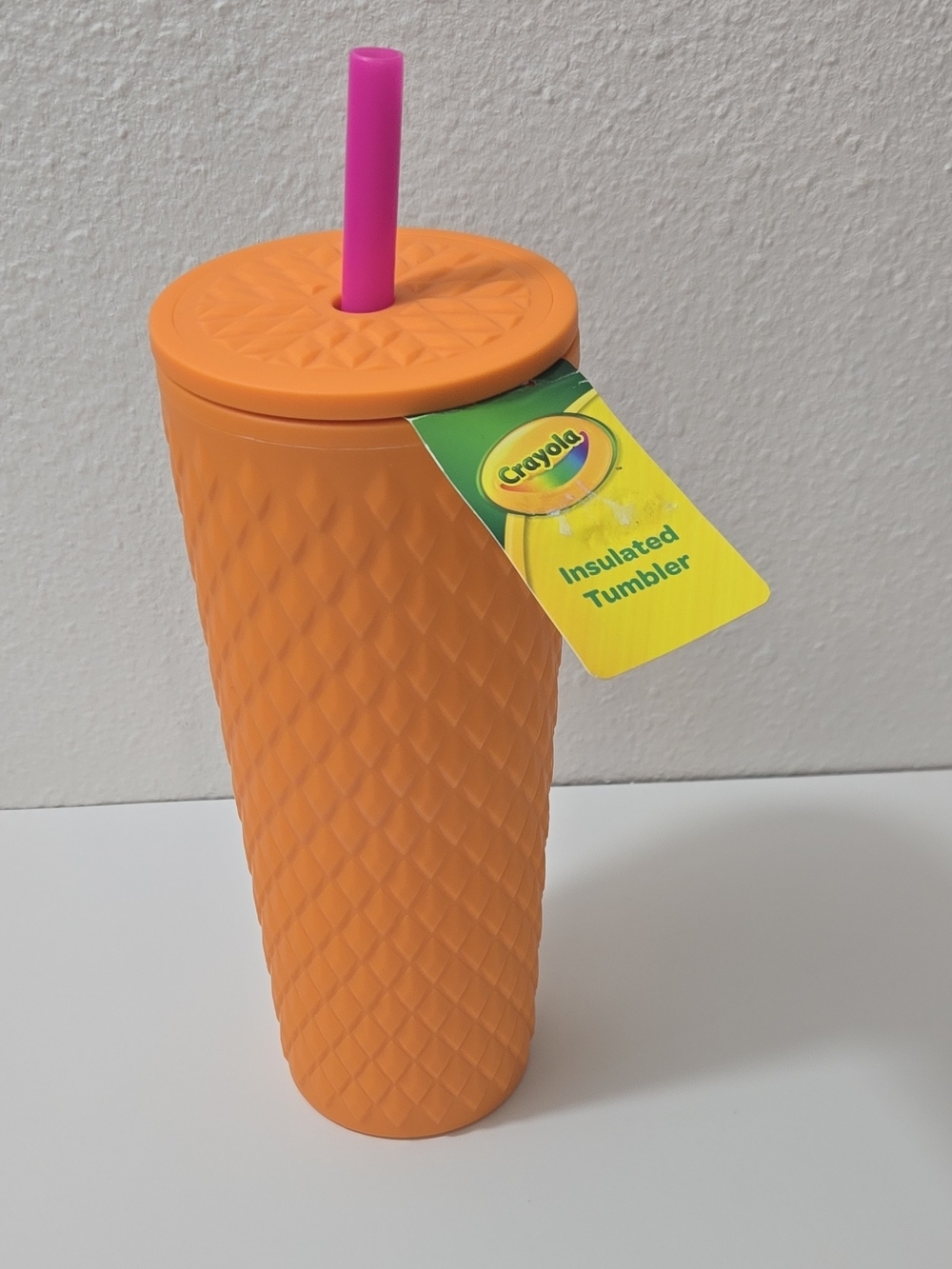 Crayola Orange Cup with Yellow Label and Green Accent